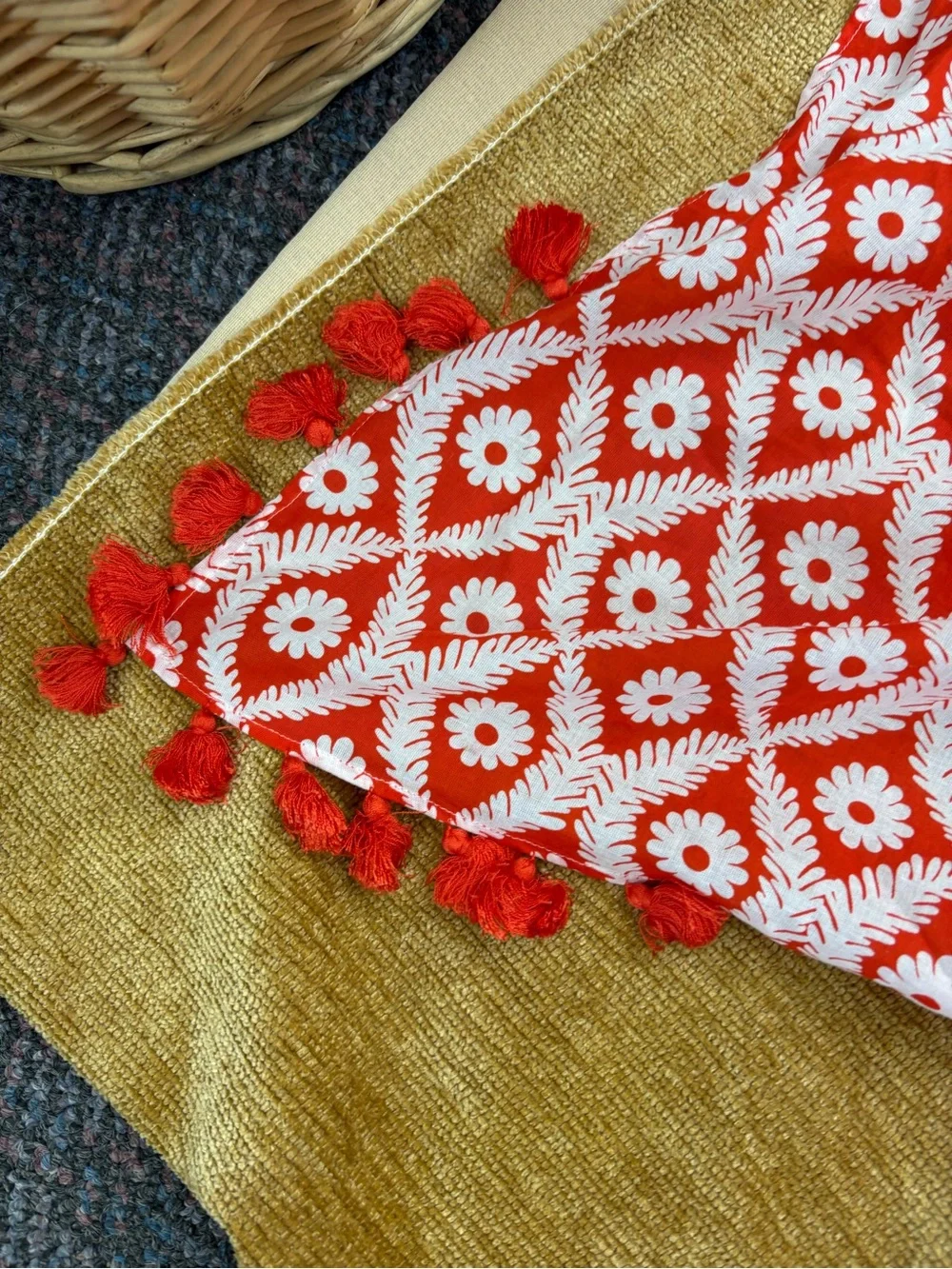 Stella & Dot Red and White Floral Print scarf with Tassel Detail & matching bag